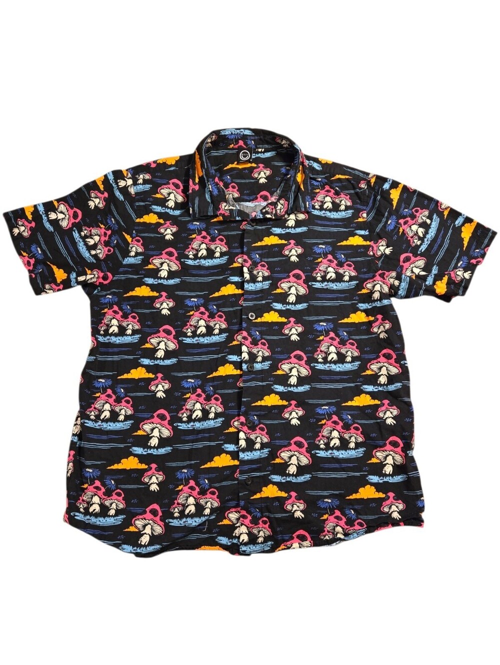 Neff Mens Large Button Up Mushrooms Psychedelic Button Up Short Sleeve Shirt